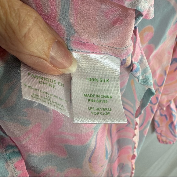 Lilly Pulitzer Pink and Blue Silk Women's Top XS - Picture 3 of 5